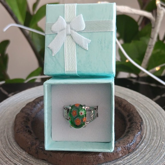 Millifiore Murano Glass Sterling Silver Ring 7.25 NWOT - Picture 1 of 3
